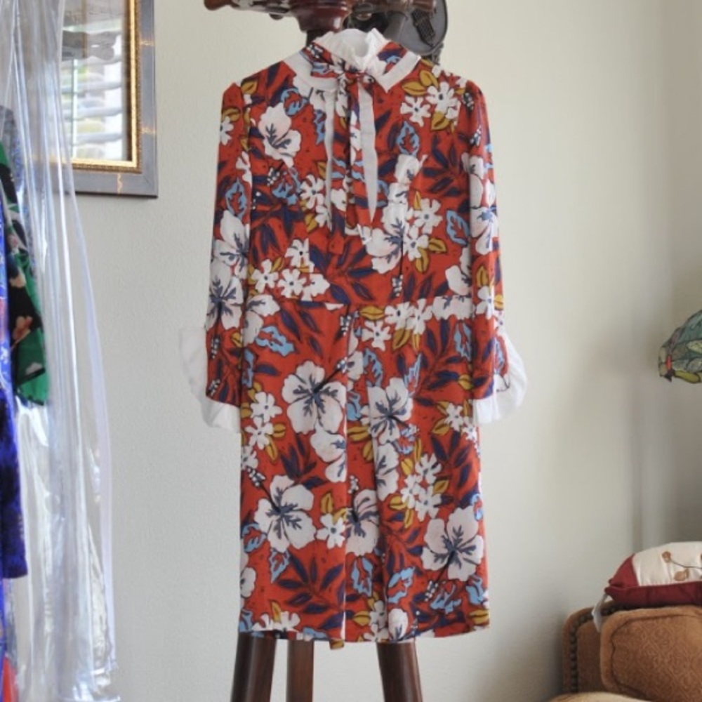 Brown orange frills floral dress